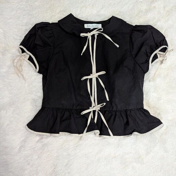 Sofie the Label black blouse with white ribbon bows - Picture 2 of 6